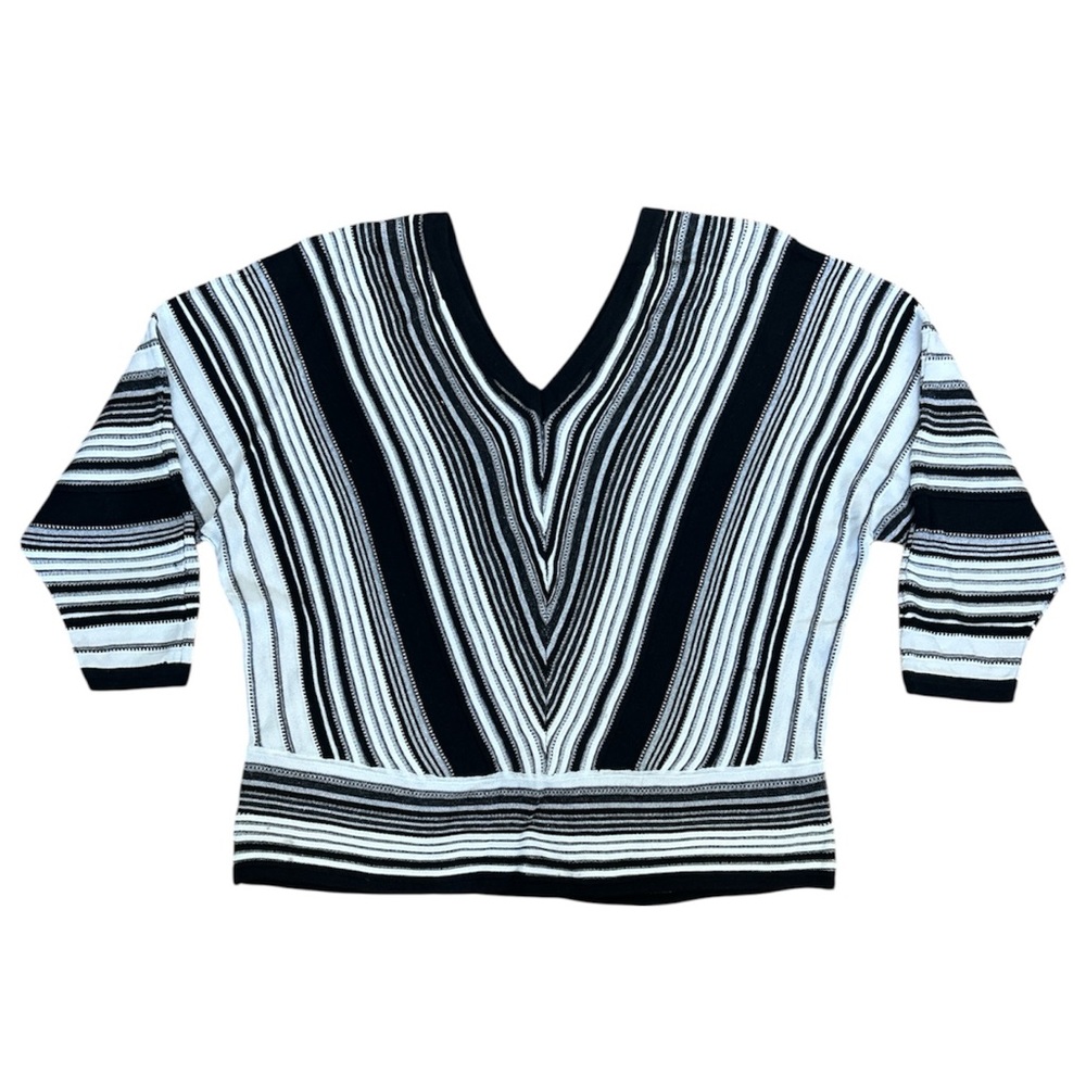 Lane Bryant V-Neck Sweater - Black and White Stripes